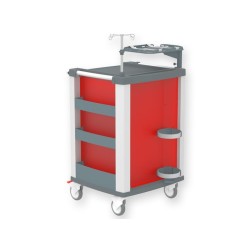 COMPACT KART CARRELLO MULTIFUNZIONE PER EMERGENZA CON ASTA PORTABOMBOLA E VASSOIO PORTADEFIBRILLATORE - ROSSO