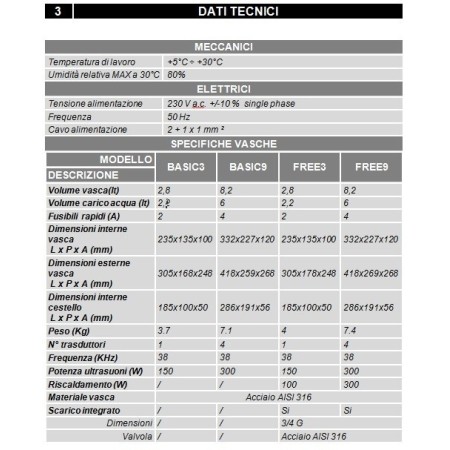 TECNO-GAZ VASCA ULTRASUONI -FREE MISURE DIVERSE