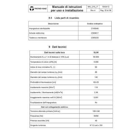 TECNO-GAZ LAMPADA CHIRURGICA A LED -SLIM (MODELLI DIVERSI)
