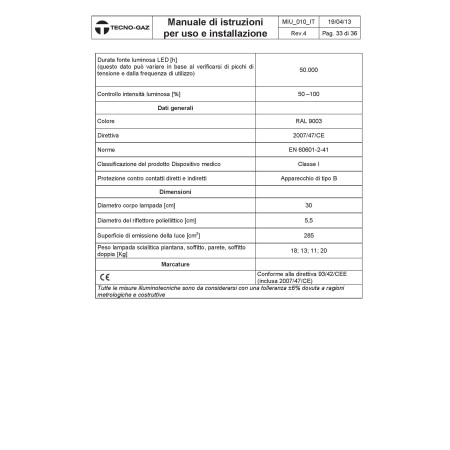 TECNO-GAZ LAMPADA CHIRURGICA A LED -SLIM (MODELLI DIVERSI)