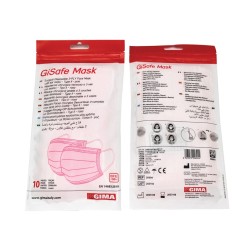 GIMA  GISAFE MASCHERINA CHIRURGICA FILTRANTE 98% 3 VELI TIPO II CON ELASTICI - ADULTI - AZZURRA O ROSA - FLOWPACK DA 10 PEZZI
