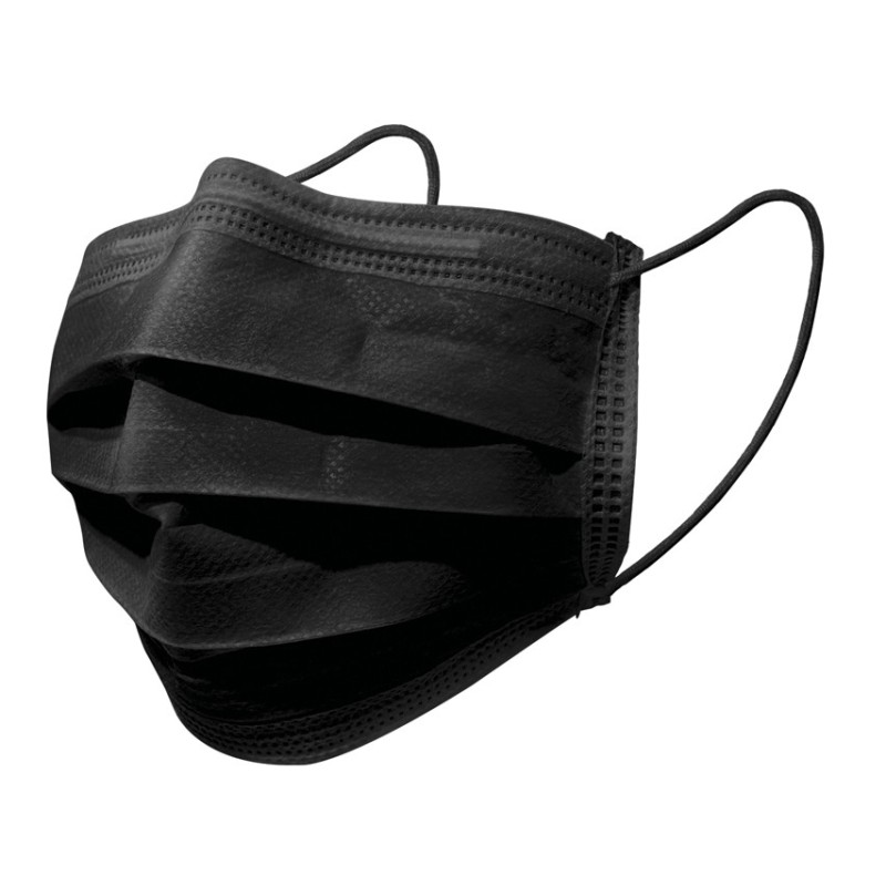 GIMA GISAFE MASCHERINA CHIRURGICA FILTRANTE 98% 3 VELI TIPO IIR CON ELASTICI - ADULTI - NERA – SCATOLA