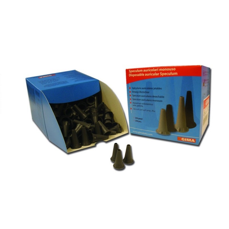 GIMA MINI SPECULUM AURICOLARE MONOUSO PER OTOSCOPI MISURE (2.5 o 4 MM) - GRIGIO O NERO (CONF. 250 PZ.)