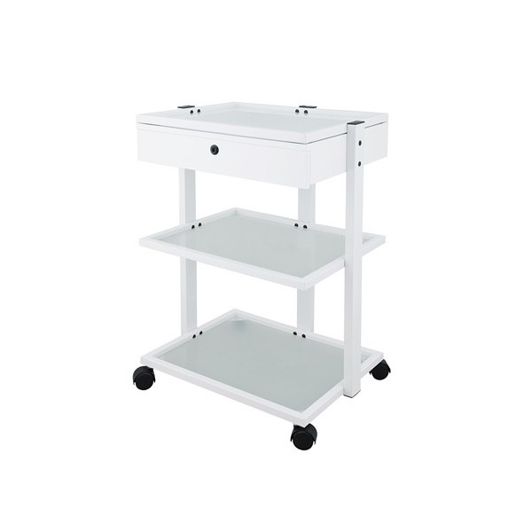 WEELKO CARRELLO CON 2 RIPIANI IN VETRO TRASLUCIDO - UN CASSETTO CON CHIAVE (FACILEPIU)