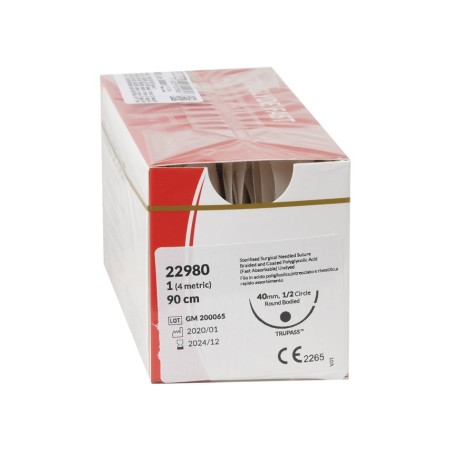 GIMA SUTURA ASS. TRUGLYDE FAST CALIBRO 1/0, CURVA 1/2, AGO 40 MM - 90 CM - INCOLORE (CONF. 12 PZ.)