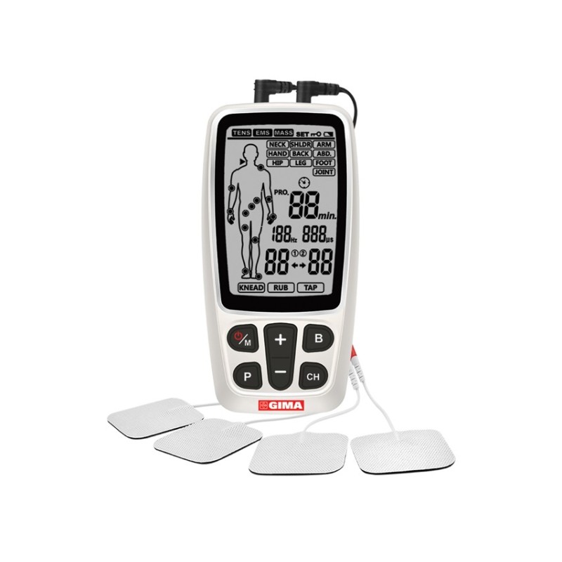 GIMA-CARE TENS ELETTROSTIMOLATORE PORTATILE - 2 CANALI - 60 PROGRAMMI