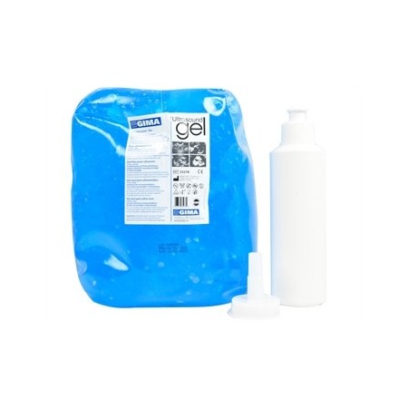 GIMA GEL PER ULTRASUONI 5 LT IN SACCA BLU O TRASPARENTE + FLACONE VUOTO DA 250 ML