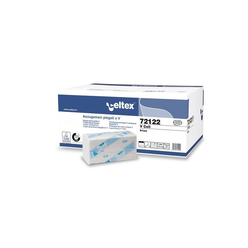 CELTEX ASCIUGAMANO PIEGATO A V  IN PURA CELLULOSA 2 VELI (CONF. DA 15 PZ DA 200 FOGLI.)