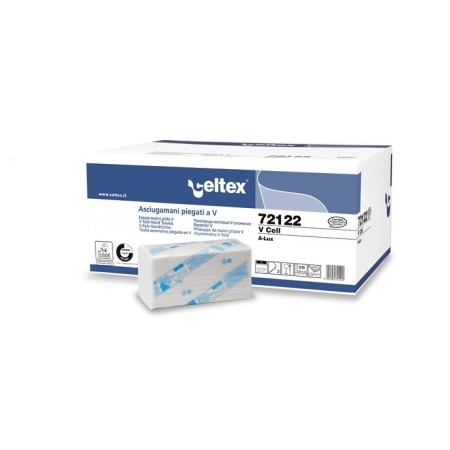 CELTEX ASCIUGAMANO PIEGATO A V  IN PURA CELLULOSA 2 VELI (CONF. DA 15 PZ DA 200 FOGLI.)