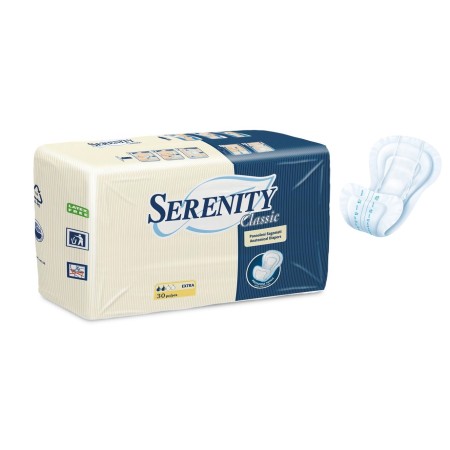 SERENITY PANNOLONE ANATOMICO PER INCONTINENZA CONSISTENTE - SERENITY SAGOMATO CLASSIC EXTRA - (CONF. 30 PZ.)