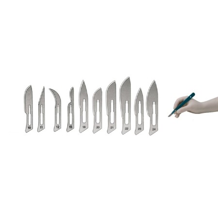 MORETTI LAMA STERILE MONOUSO PER BISTURI IN ACCIAIO DI CARBONIO - MISURE DIVERSE (CONF. 100 PZ.)