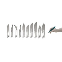 MORETTI LAMA STERILE MONOUSO PER BISTURI IN ACCIAIO DI CARBONIO - MISURE DIVERSE (CONF. 100 PZ.)