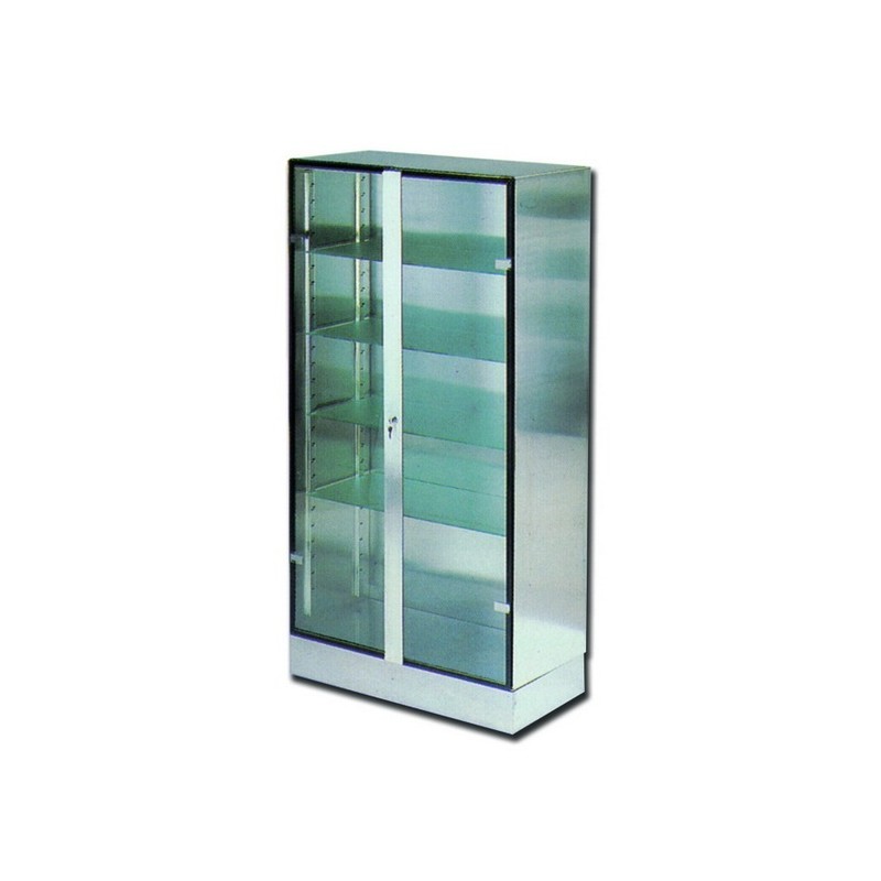 GIMA ARMADIO INOX E VETRO A 2 ANTE IN VETRO TEMPERATO - 4 RIPIANI