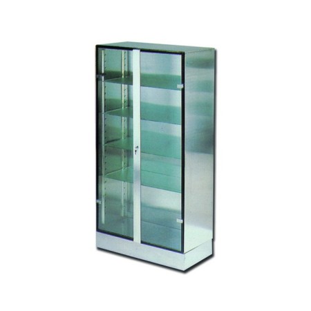 GIMA ARMADIO INOX E VETRO A 2 ANTE IN VETRO TEMPERATO - 4 RIPIANI