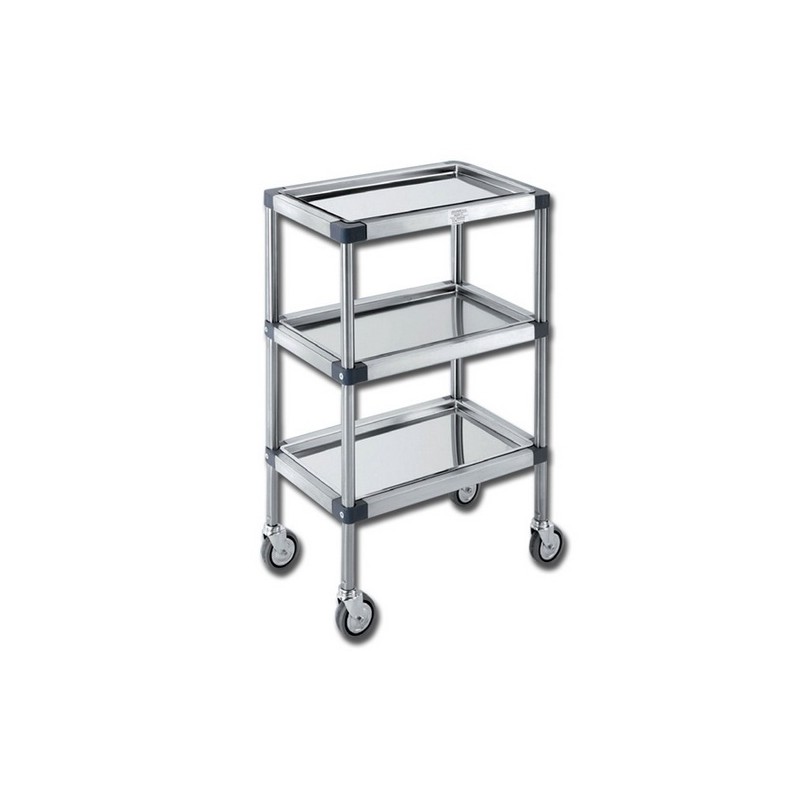 GIMA CARRELLO MEDICAZIONE INOX A 3 RIPIANI CON VASSOI REMOVIBILI TER PLUS 49X30X78