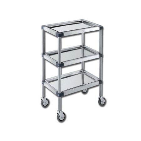GIMA CARRELLO MEDICAZIONE INOX A 3 RIPIANI CON VASSOI REMOVIBILI TER PLUS 49X30X78