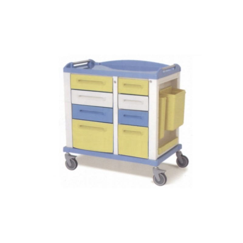 GIMA CARRELLO BASIC PER EMERGENZA E MEDICAZIONE - MEDIUM - 8 CASSETTI - 102X64X100