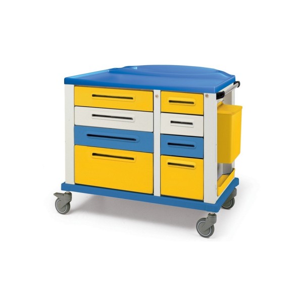 GIMA CARRELLO BASIC PER EMERGENZA E MEDICAZIONE - LARGE - 8 CASSETTI - 115X64X100