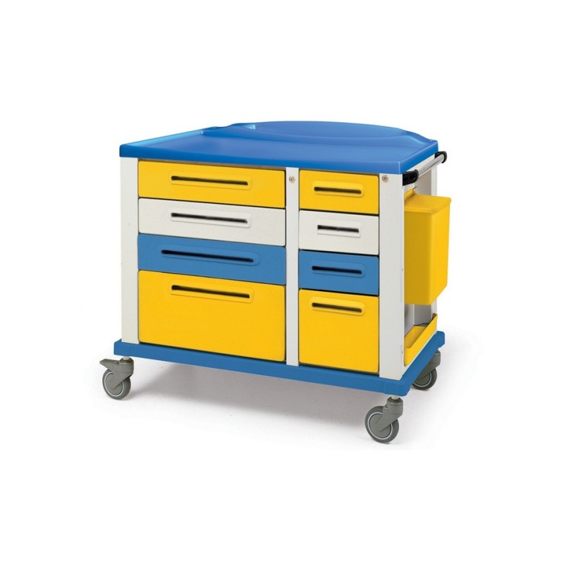 GIMA CARRELLO BASIC PER EMERGENZA E MEDICAZIONE - LARGE - 8 CASSETTI - 115X64X100