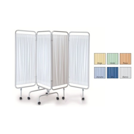 GIMA PARAVENTO A 4 ANTE IN ALLUMINIO CON RUOTE - TENDA TREVIRA - COLORI DIVERSI - 200X170H  - TENDE NON INCLUSE