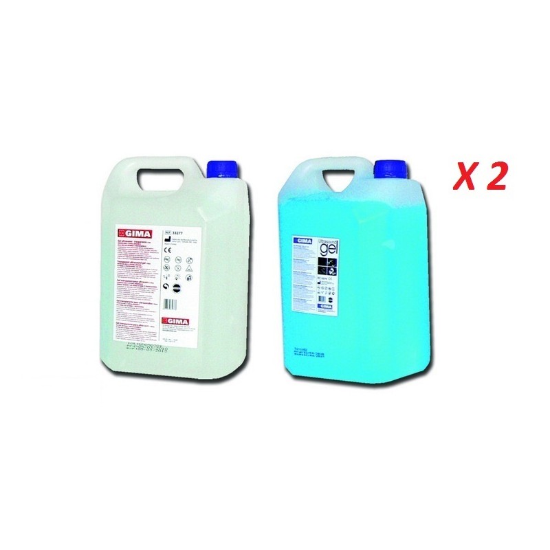 GIMA GEL PER ULTRASUONI 5 LT IN TANICA BLU O TRASPARENTE + FLACONE VUOTO DA 250 ML - (CONF. 2 PZ.)