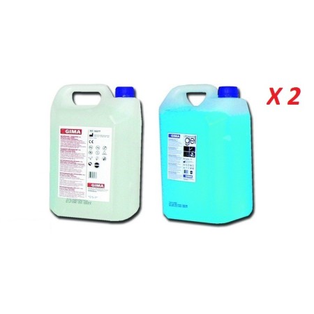 GIMA GEL PER ULTRASUONI 5 LT IN TANICA BLU O TRASPARENTE + FLACONE VUOTO DA 250 ML - (CONF. 2 PZ.)