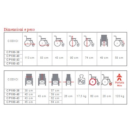 MORETTI CARROZZINA PIEGHEVOLE SERIE ARDEA START - MISURE SEDUTA DIVERSE