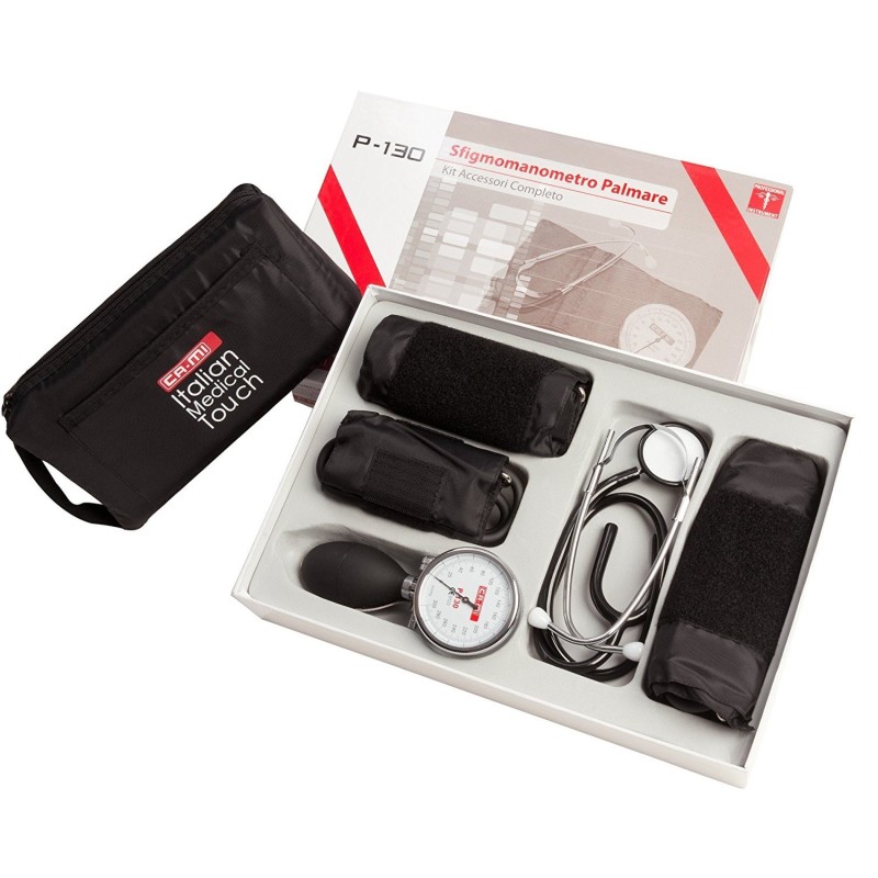 CA-MI SFIGMOMANOMETRO AD ANEROIDE PALMARE CON FONENDOSCOPIO E TRE BRACCIALI