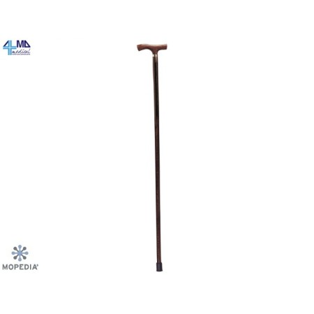 MORETTI BASTONE IN LEGNO DI FAGGIO NATURALE CON MANICO A T E ANELLO CROMATO - DONNA- 92CM