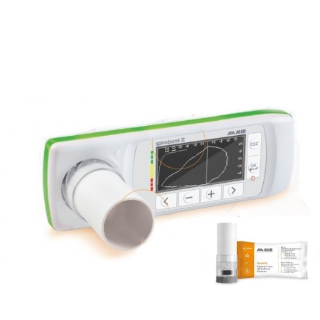 MIR SPIROMETRO TASCABILE SPIROBANK II BASE + 50 TURBINE MONOUSO FLOWMIR (SPESE DI SPEDIZIONE GRATIS)