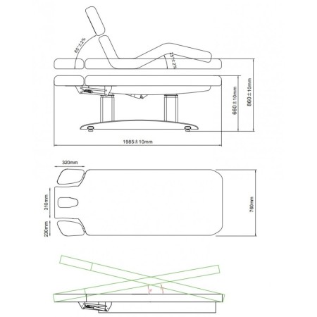 WEELKO TROCH - LETTINO PER SPA E CENTRI BENESSERE - 4 MOTORI - REGOLABILE IN ALTEZZA - SCHIENALE INCLINABILE