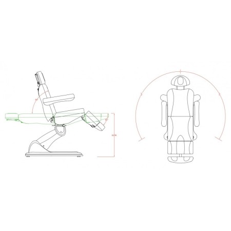 WEELKO POLTRONA PER CENTRI ESTETICI GIREVOLE A 240° - ELETTRICA CON 3 MOTORI - POGGIAPIEDI REGOLABILE (TEMPO)