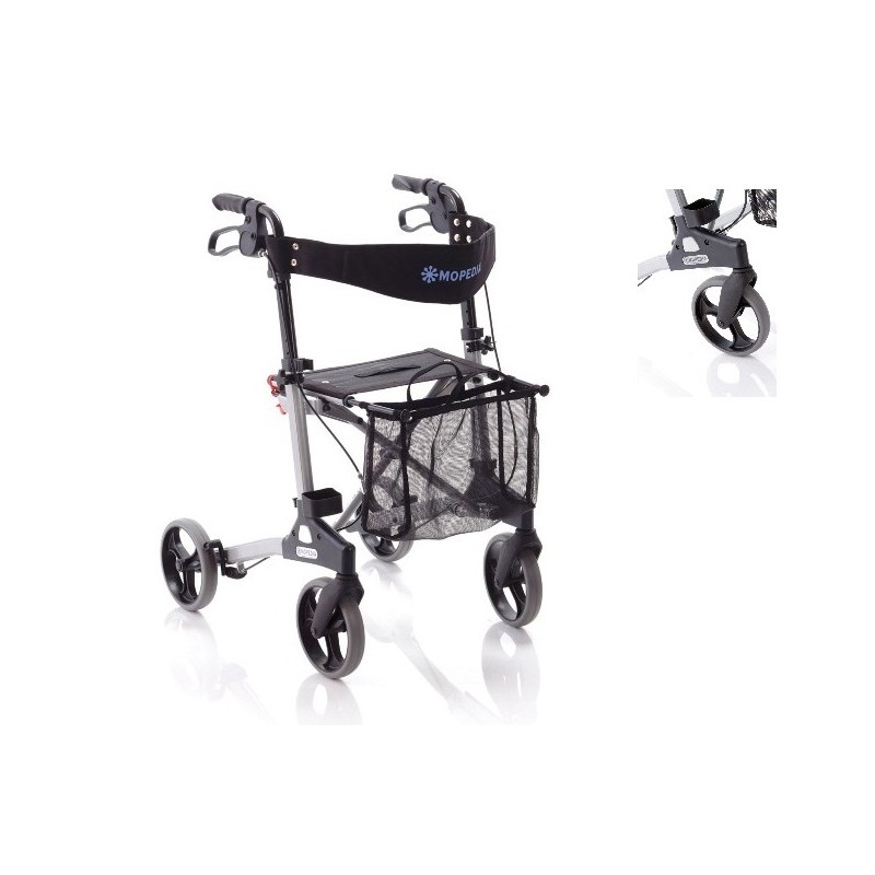 MORETTI ROLLATOR PIEGHEVOLE IN ALLUMINIO - SCHIENALE A FASCIA - ARGENTO O BLU