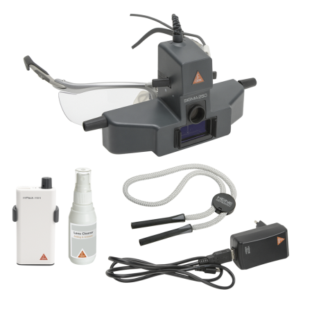 HEINE OFTALMOSCOPIO INDIRETTO HEINE SIGMA 250 MONTATO SU S-FRAME, CON MPACK LL E TRASFORMATORE A RETE