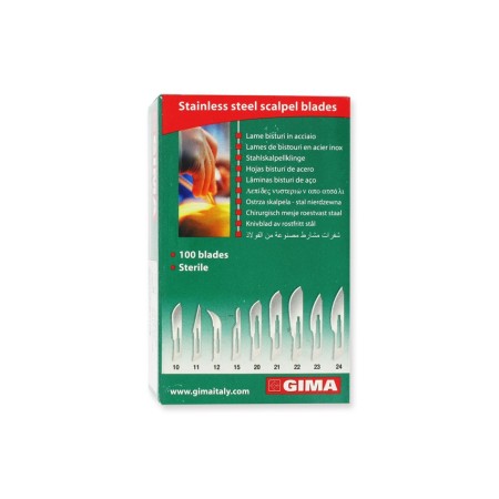 GIMA LAME PER BISTURI IN ACCIAO INOX STERILI - Nº 10/11/12/15/20/21/22/23/24 - (CONF 100 PZ.)